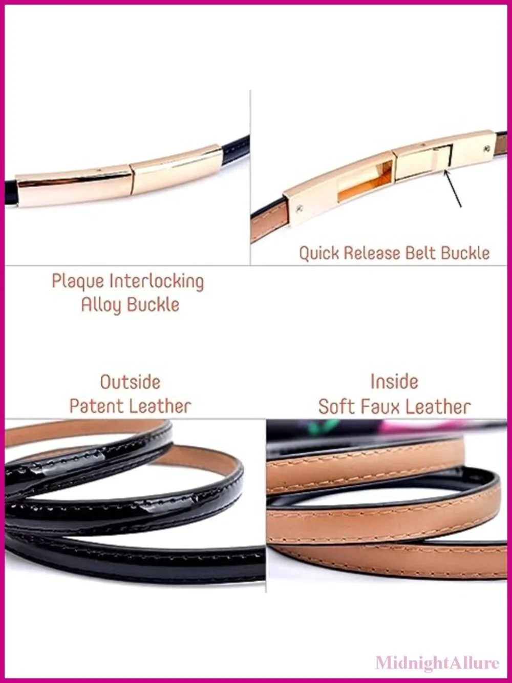 Women's Patent Leather Skinny Slim Belt Adjustable 22